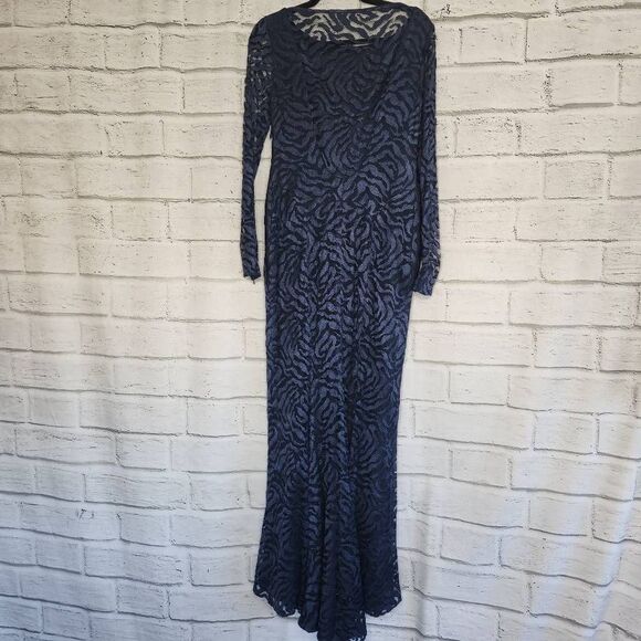 Monique Lhuillier Lined Lace Silk Gown Dress Navy Size 10 - Picture 9 of 16